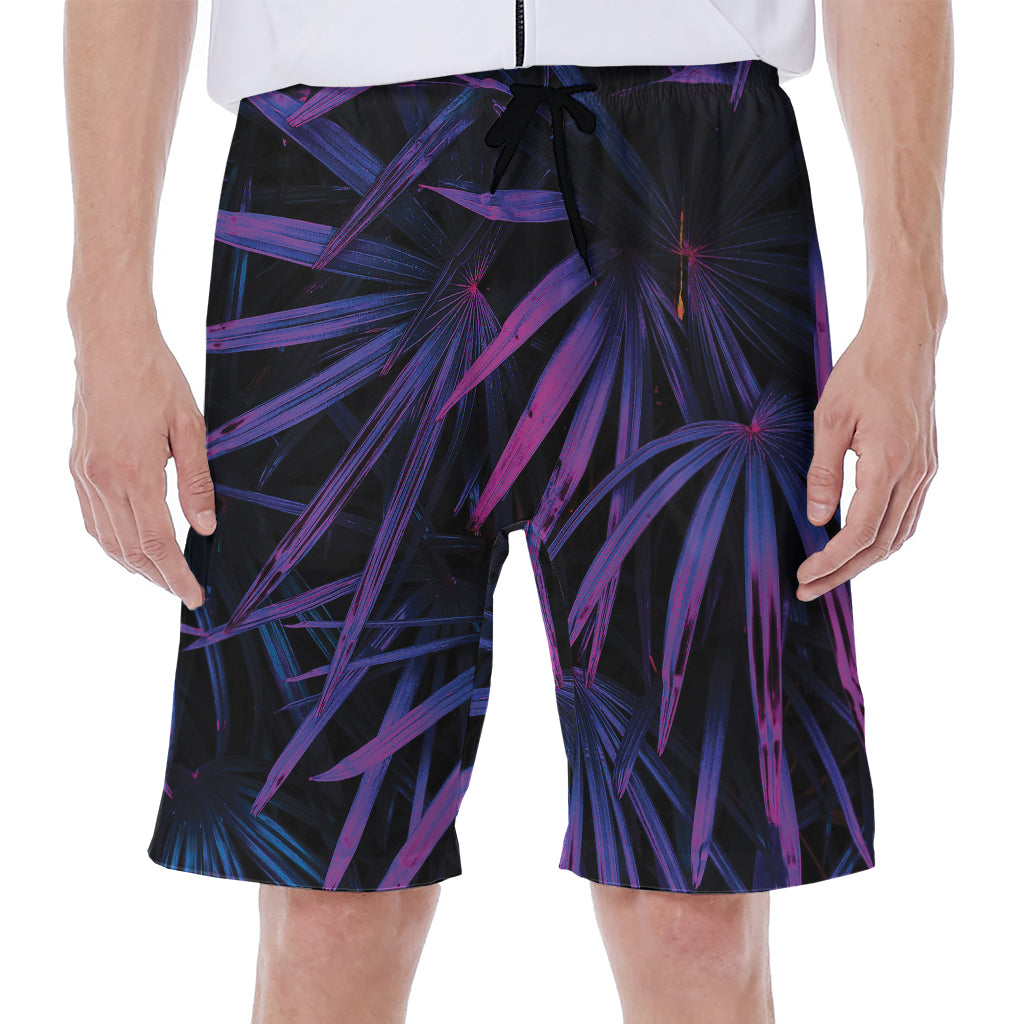 Violet Tropical Leaves Print Men's Beach Shorts