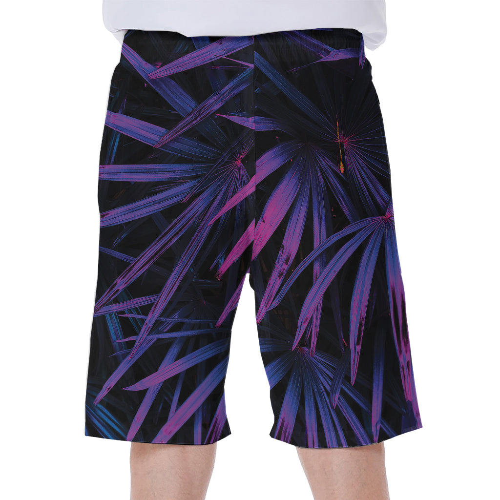 Violet Tropical Leaves Print Men's Beach Shorts