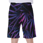 Violet Tropical Leaves Print Men's Beach Shorts