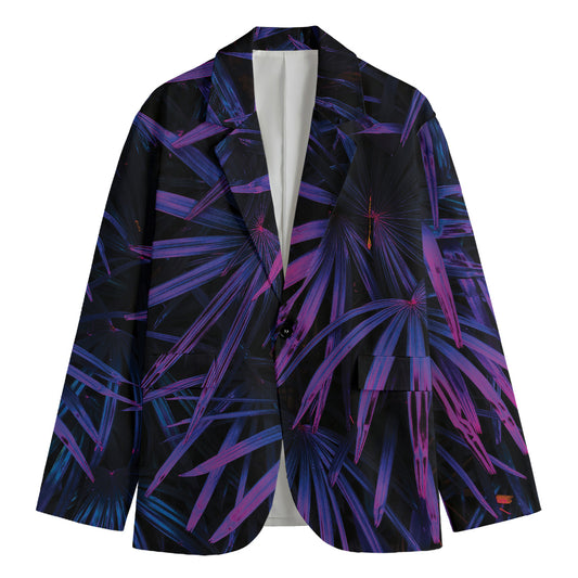 Violet Tropical Leaves Print Men's Blazer
