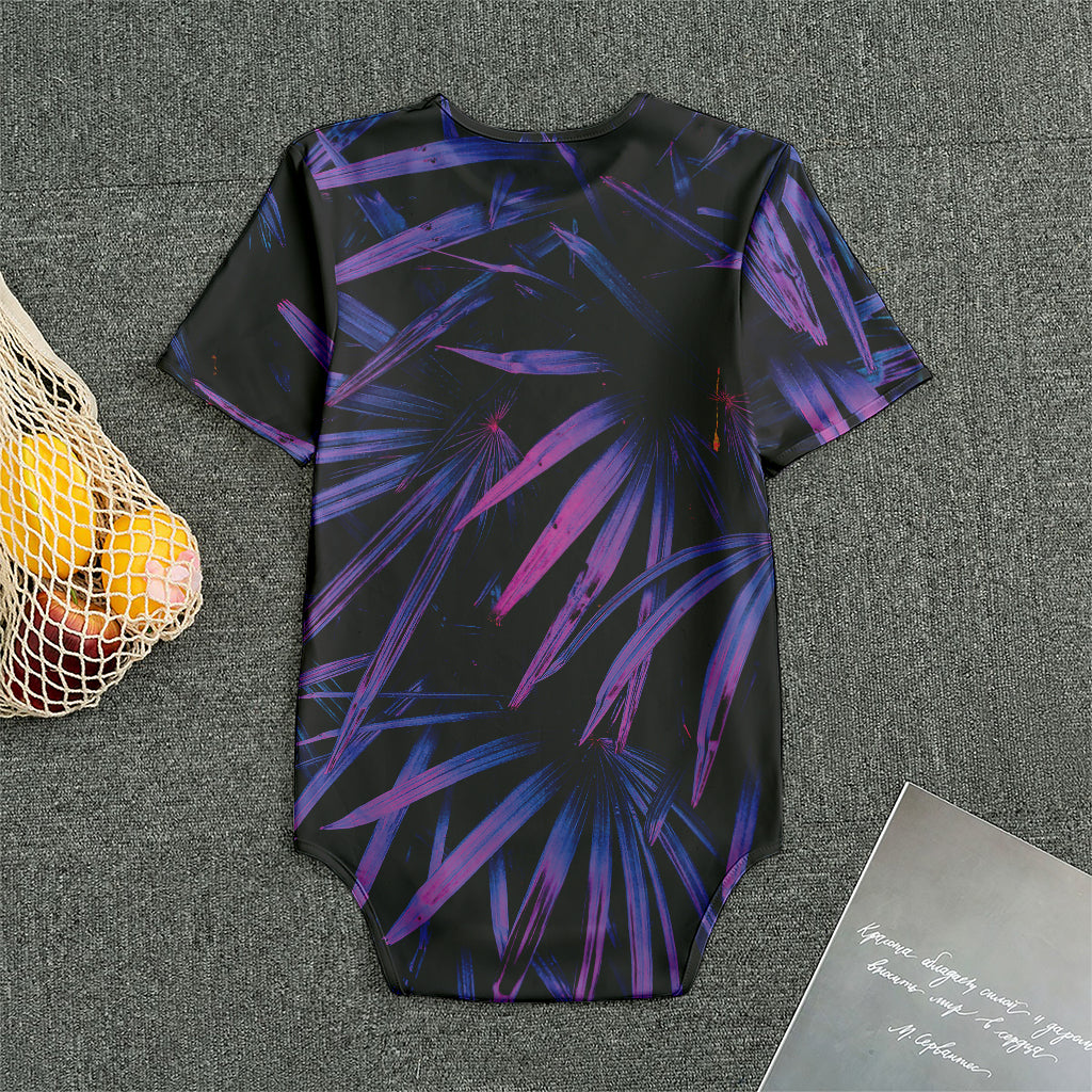 Violet Tropical Leaves Print Men's Bodysuit