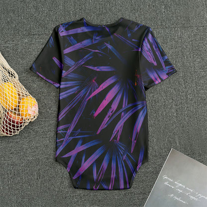 Violet Tropical Leaves Print Men's Bodysuit