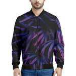 Violet Tropical Leaves Print Men's Bomber Jacket