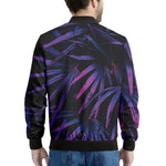 Violet Tropical Leaves Print Men's Bomber Jacket