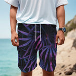 Violet Tropical Leaves Print Men's Cargo Shorts