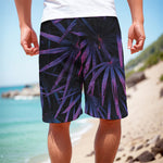 Violet Tropical Leaves Print Men's Cargo Shorts