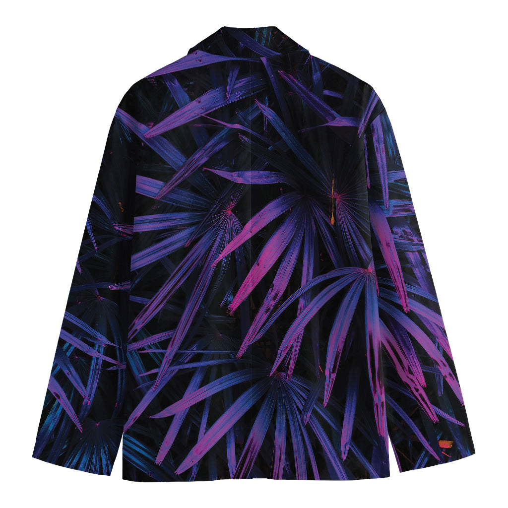 Violet Tropical Leaves Print Men's Cotton Blazer