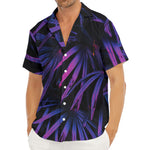 Violet Tropical Leaves Print Men's Deep V-Neck Shirt