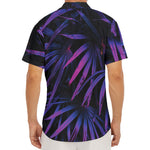 Violet Tropical Leaves Print Men's Deep V-Neck Shirt
