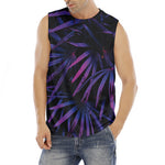 Violet Tropical Leaves Print Men's Fitness Tank Top
