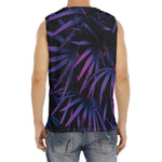 Violet Tropical Leaves Print Men's Fitness Tank Top