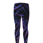 Violet Tropical Leaves Print Men's leggings