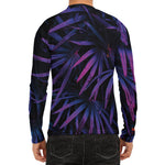 Violet Tropical Leaves Print Men's Long Sleeve Rash Guard
