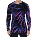 Violet Tropical Leaves Print Men's Long Sleeve T-Shirt