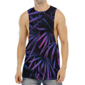 Violet Tropical Leaves Print Men's Muscle Tank Top