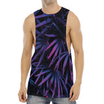 Violet Tropical Leaves Print Men's Muscle Tank Top