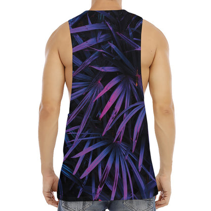 Violet Tropical Leaves Print Men's Muscle Tank Top