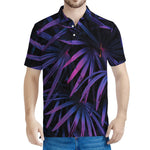 Violet Tropical Leaves Print Men's Polo Shirt