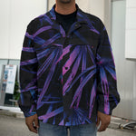 Violet Tropical Leaves Print Men's Shirt Jacket