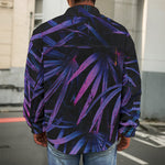 Violet Tropical Leaves Print Men's Shirt Jacket