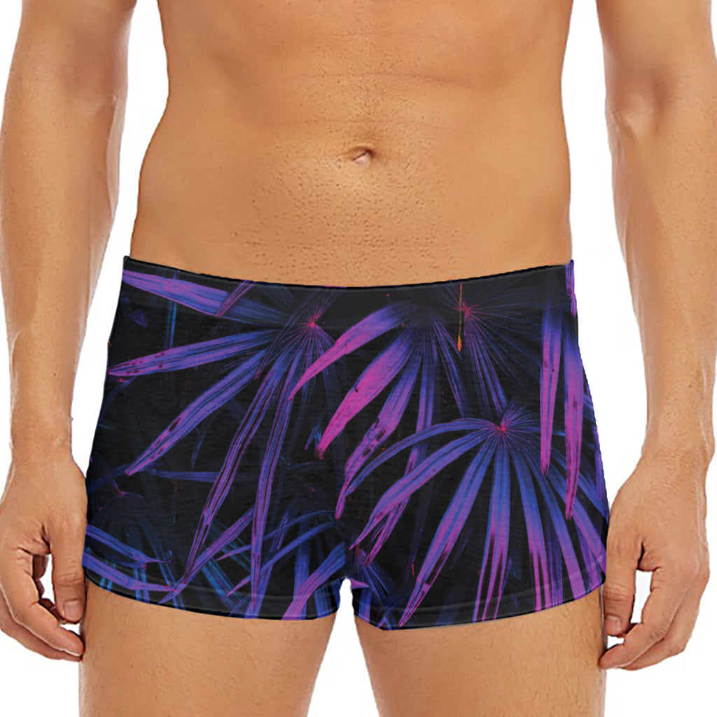 Violet Tropical Leaves Print Men's Short Boxer Briefs
