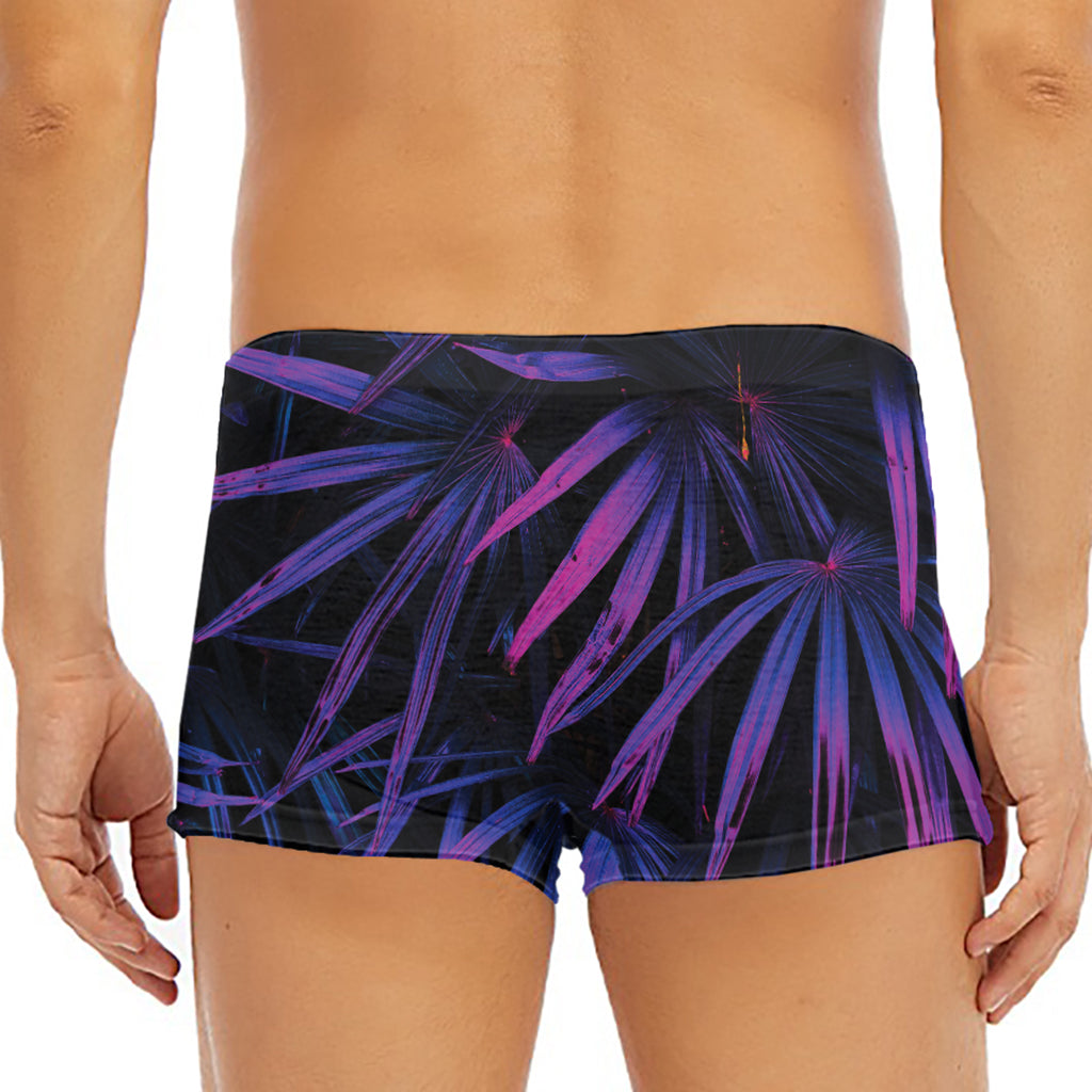 Violet Tropical Leaves Print Men's Short Boxer Briefs