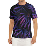 Violet Tropical Leaves Print Men's Short Sleeve Rash Guard
