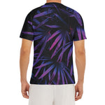 Violet Tropical Leaves Print Men's Short Sleeve Rash Guard