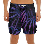 Violet Tropical Leaves Print Men's Split Running Shorts