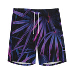 Violet Tropical Leaves Print Men's Sports Shorts