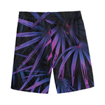 Violet Tropical Leaves Print Men's Sports Shorts