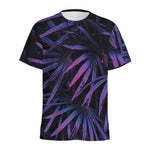 Violet Tropical Leaves Print Men's Sports T-Shirt