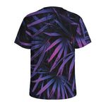 Violet Tropical Leaves Print Men's Sports T-Shirt