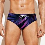 Violet Tropical Leaves Print Men's Swim Briefs