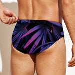 Violet Tropical Leaves Print Men's Swim Briefs