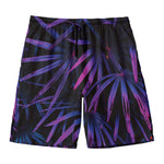 Violet Tropical Leaves Print Men's Swim Trunks