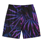 Violet Tropical Leaves Print Men's Swim Trunks