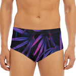 Violet Tropical Leaves Print Men's Triangle Swim Briefs
