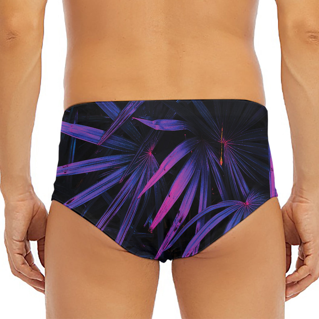 Violet Tropical Leaves Print Men's Triangle Swim Briefs