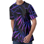 Violet Tropical Leaves Print Men's Velvet T-Shirt