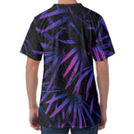 Violet Tropical Leaves Print Men's Velvet T-Shirt
