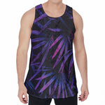 Violet Tropical Leaves Print Men's Velvet Tank Top