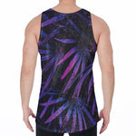 Violet Tropical Leaves Print Men's Velvet Tank Top