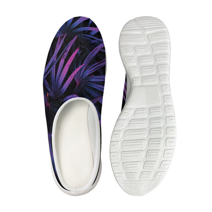 Violet Tropical Leaves Print Mesh Casual Shoes