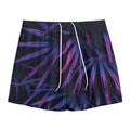 Violet Tropical Leaves Print Mesh Shorts