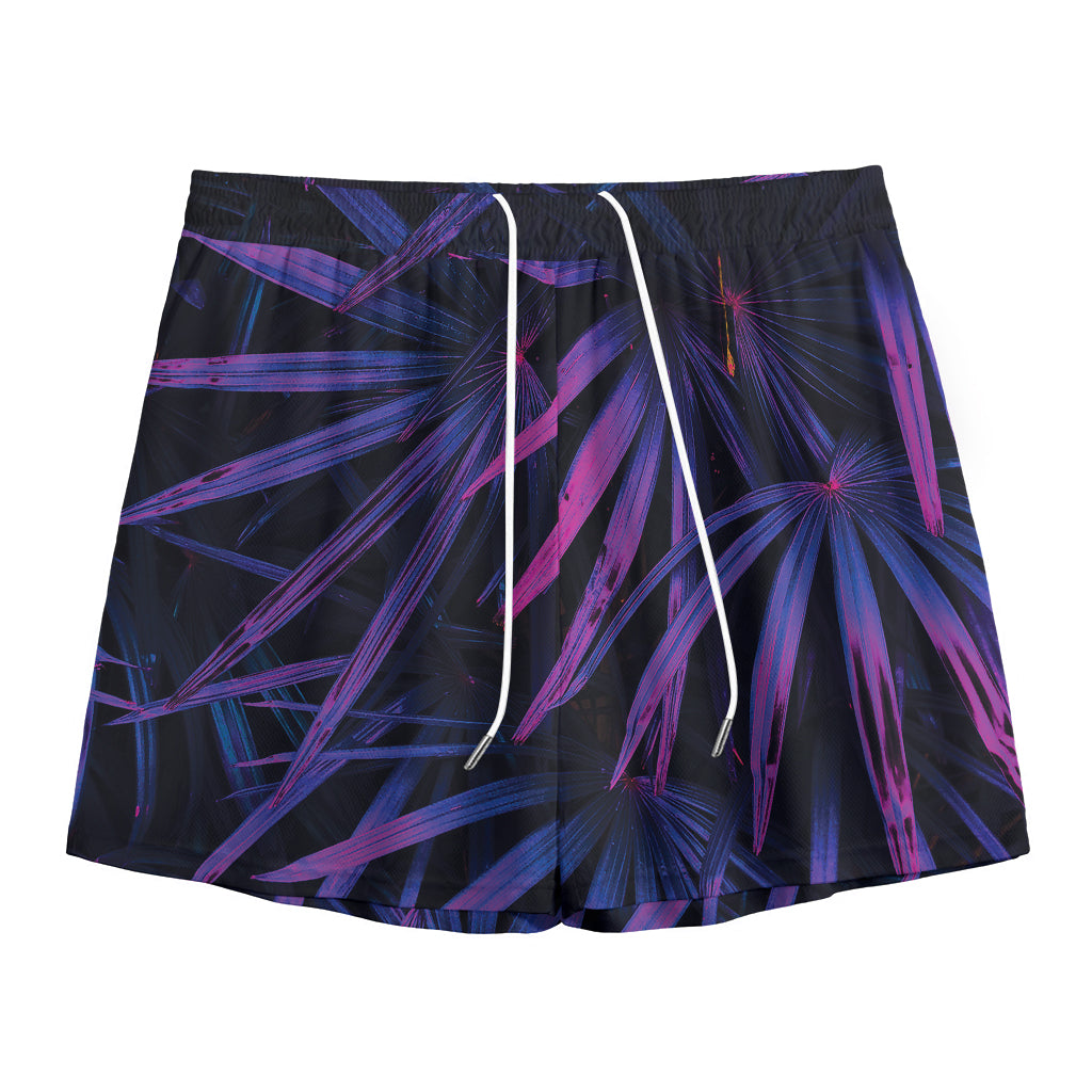 Violet Tropical Leaves Print Mesh Shorts