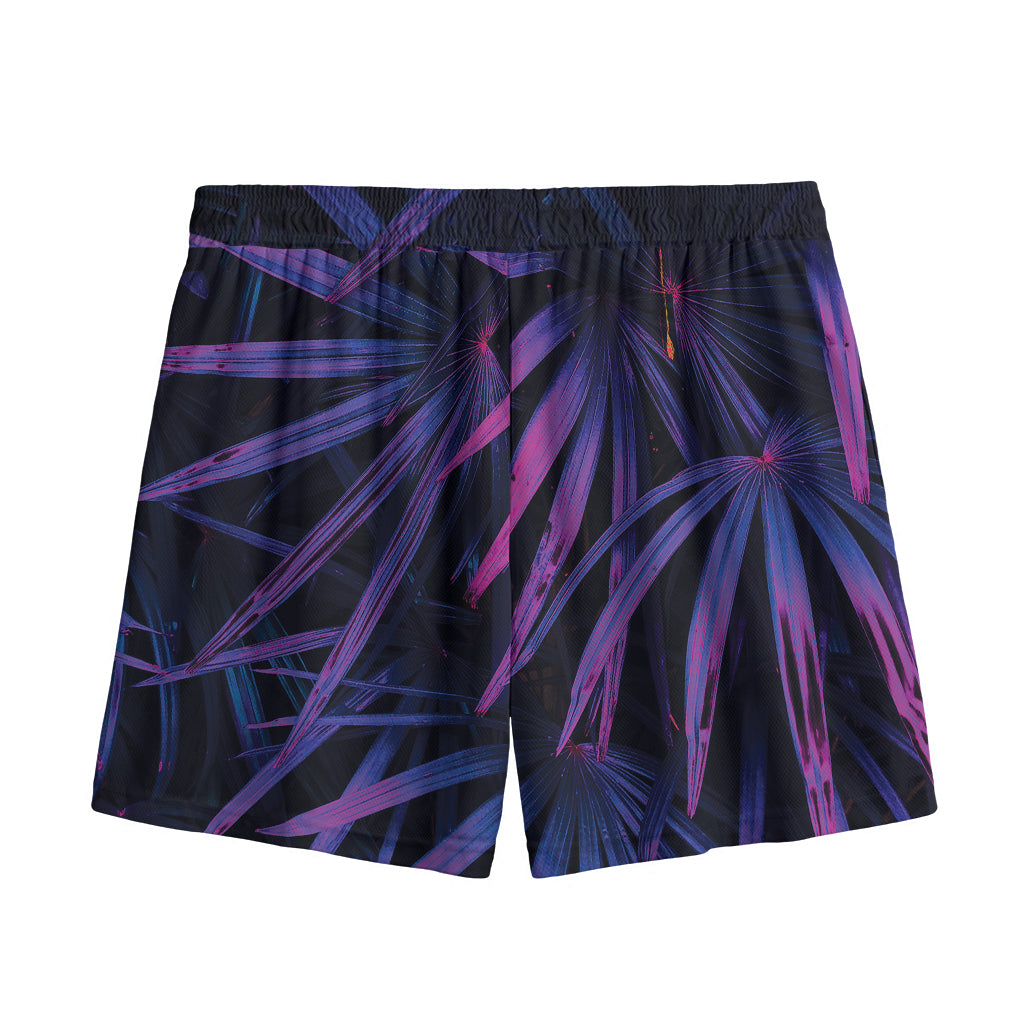 Violet Tropical Leaves Print Mesh Shorts