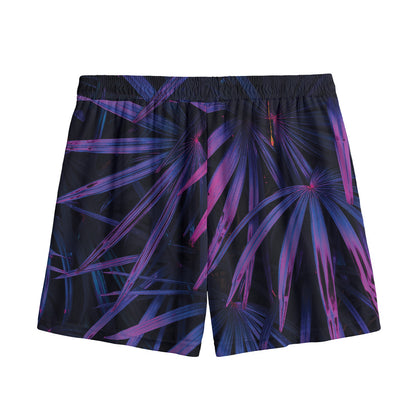 Violet Tropical Leaves Print Mesh Shorts