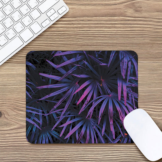 Violet Tropical Leaves Print Mouse Pad