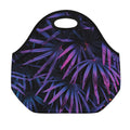 Violet Tropical Leaves Print Neoprene Lunch Bag